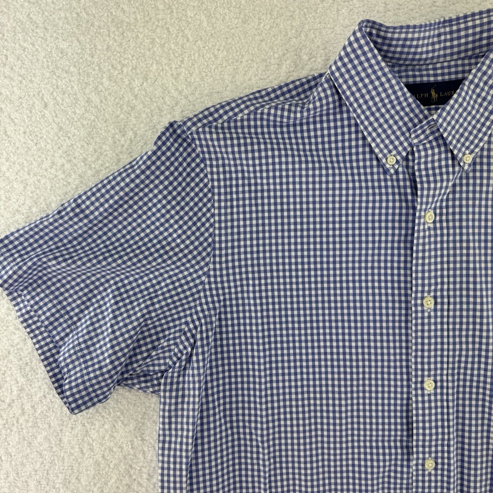 Ralph Lauren Short Sleeve Pony Button Up Shirt Mens XL Blue Plaid - Picture 3 of 11